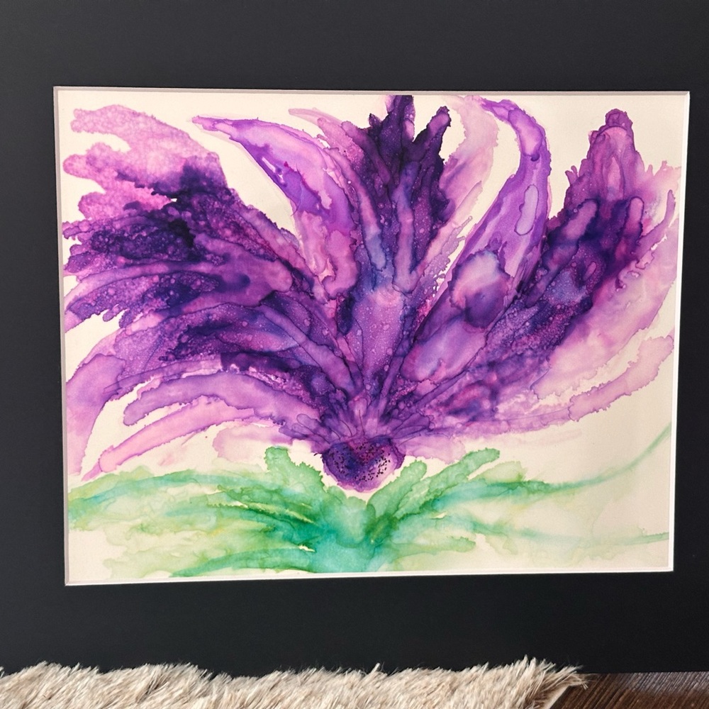 Handcrafted original abstract alcohol ink wall decor purple painting - Picture 3 of 9